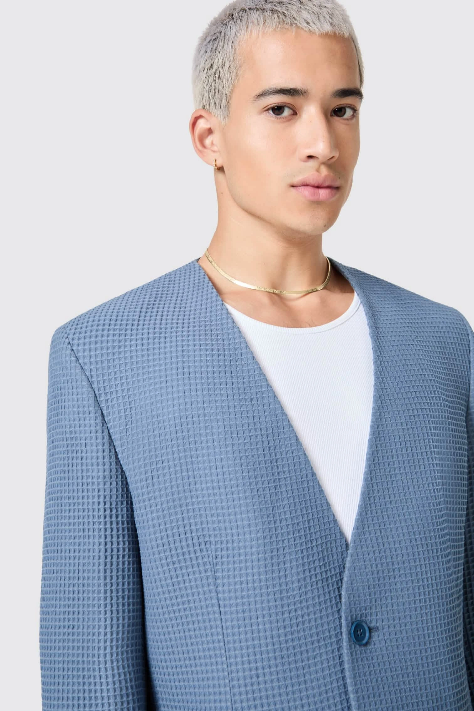 Anthony Oversized Blå Vaffelstrikket Bomuldssæt - ARKIV. Et perfekt vintage outfit til dig, ja tak.